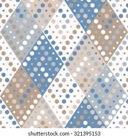 Vector seamless rhombus pattern. Repeating color geometric tiles with dots.