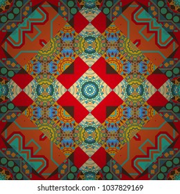 Vector seamless rhombus and tiles parquet texture in pink, orange and blue colors (chevron various).