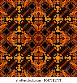 Vector seamless rhombus and tiles parquet texture in orange, black and brown colors (chevron various).