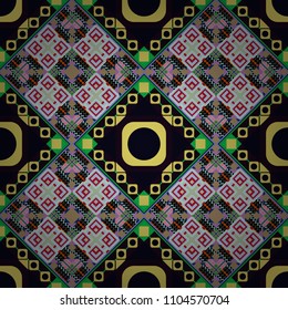 Vector seamless rhombus and tiles parquet texture in yellow, blue and black colors (chevron various).
