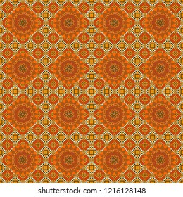 Vector seamless rhombus and tiles parquet texture in orange, green and yellow colors (chevron various).
