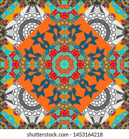 Vector seamless rhombus and tiles parquet texture in blue, orange and gray colors (chevron various).