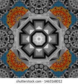 Vector seamless rhombus and tiles parquet texture in gray, brown and blue colors (chevron various).