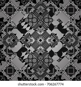 Vector seamless rhombus and tiles parquet texture in white, gray and black colors (chevron various).