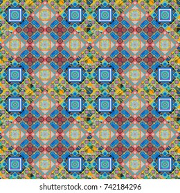 Vector seamless rhombus and tiles parquet texture in blue, green and gray colors (chevron various).