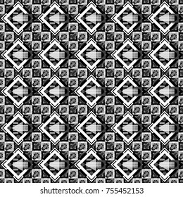 Vector seamless rhombus and tiles parquet texture in black, white and gray colors (chevron various).
