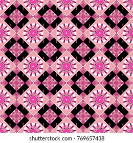 Vector seamless rhombus and tiles parquet texture in white, pink and black colors (chevron various).