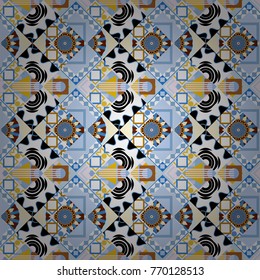 Vector seamless rhombus and tiles parquet texture in white, black and blue colors (chevron various).