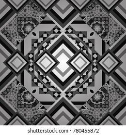Vector seamless rhombus and tiles parquet texture in black, white and gray colors (chevron various).
