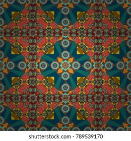 Vector seamless rhombus and tiles parquet texture in blue, red and orange colors (chevron various).