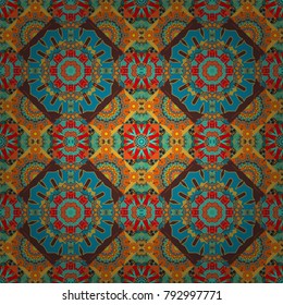 Vector seamless rhombus and tiles parquet texture in blue, orange and brown colors (chevron various).