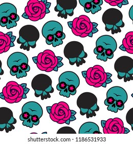 vector seamless rock pattern with skull and roses