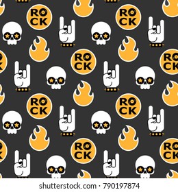 vector seamless rock pattern with skull and hands