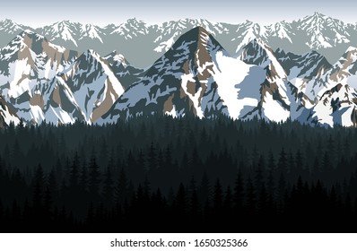 vector seamless Rocky Mountain National Park with woodland background illustration