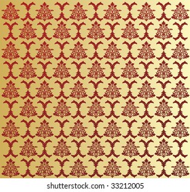 Vector. Seamless rococo pattern in red and gold color