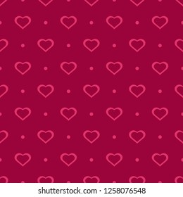 Vector seamless romantic pattern. Hearts on dark pink background. Perfect for wrapping paper or faric. 