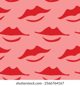 Vector seamless romantic pattern with red lips. Pink, love, holiday.