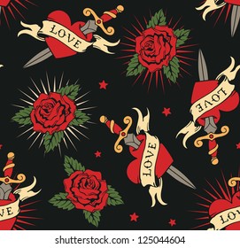 vector seamless with roses and hearts