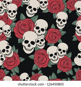vector seamless with roses and skulls