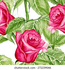 Vector Seamless  Roses Watercolor Pattern. Floral pattern with of red roses on white background. Background for your design web pages, wedding invitations, save the date cards, scrapbook and etc