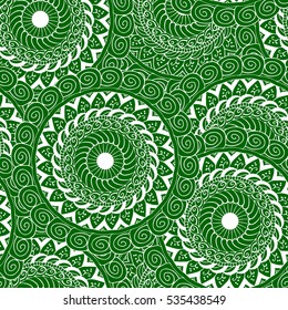 vector seamless round abstract pattern background mandala green white