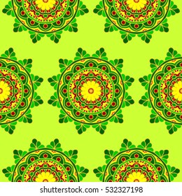 vector seamless round pattern mandala background green yellow orange
