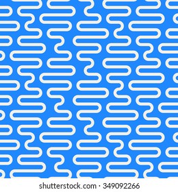 Vector Seamless Rounded DNA Helix Shape White Wavy Vertical Lines on Blue Abstract Background Pattern