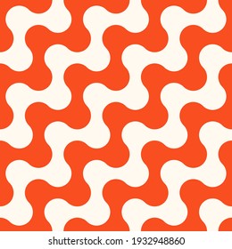 Vector seamless rounded lines pattern. Repeating geometric red wavy stripes. Abstract simple monochrome background design.