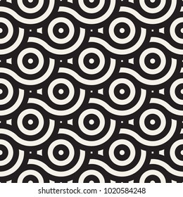 Vector seamless rounded lines texture. Modern geometric circular shape background. Monochrome repeating pattern with arcs.