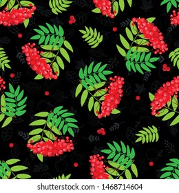 Vector  seamless rowan  branch with berries pattern. Background, pattern, cover, print, wrapping paper.