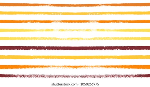 Vector Seamless Sailor Stripes Summer Pattern. Red, Orange, Yellow White Autumn Colors. Trendy Hipster Graffiti Lines. Watercolor Stripes Textile Retro Design. Vintage Fabric Painted Prints Background