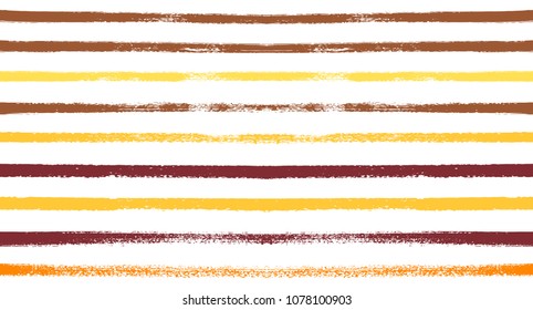 Vector Seamless Sailor Stripes Summer Pattern. Red, Orange, Yellow White Autumn Colors. Trendy Hipster Graffiti Lines. Watercolor Stripes Textile Retro Design. Vintage Fabric Painted Prints Background