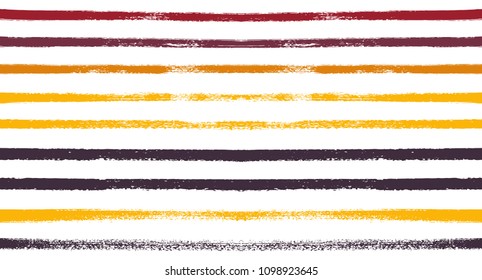 Vector Seamless Sailor Stripes Summer Pattern. Red, Orange, Yellow White Autumn Colors. Trendy Hipster Graffiti Lines. Watercolor Stripes Textile Retro Design. Vintage Fabric Painted Prints Background