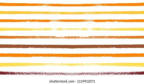 Vector Seamless Sailor Stripes Summer Pattern. Red, Orange, Yellow White Autumn Colors. Trendy Hipster Graffiti Lines. Watercolor Stripes Textile Retro Design. Vintage Fabric Painted Prints Background