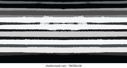 Vector Seamless Sailor Stripes Summer Pattern. Trendy Striped Banner or Cover. Hand Painted Lines Watercolor Background. Torn Fabric Textile T-Shirt Modern Funky Design. Paint Brush Drawn Retro Print.