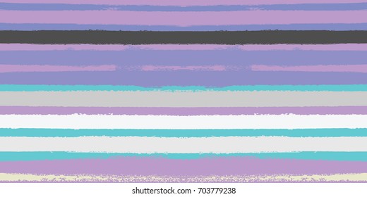 Vector Seamless Sailor Stripes Summer Pattern. Trendy Striped Banner or Cover. Hand Painted Lines Watercolor Background. Torn Fabric Textile T-Shirt Modern Funky Design. Paint Brush Drawn Retro Print.