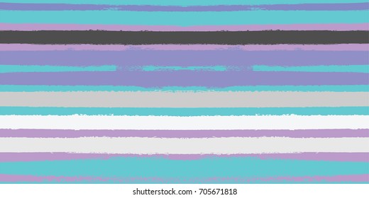 Vector Seamless Sailor Stripes Summer Pattern. Trendy Striped Banner or Cover. Hand Painted Lines Watercolor Background. Torn Fabric Textile T-Shirt Modern Funky Design. Paint Brush Drawn Retro Print.
