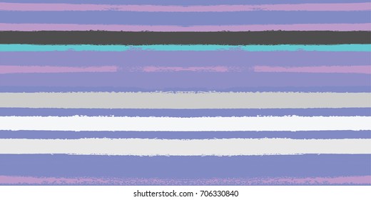 Vector Seamless Sailor Stripes Summer Pattern. Trendy Striped Banner or Cover. Hand Painted Lines Watercolor Background. Torn Fabric Textile T-Shirt Modern Funky Design. Paint Brush Drawn Retro Print.