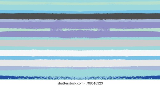 Vector Seamless Sailor Stripes Summer Pattern. Trendy Striped Banner or Cover. Hand Painted Lines Watercolor Background. Torn Fabric Textile T-Shirt Modern Funky Design. Paint Brush Drawn Retro Print.