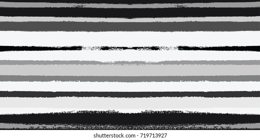 Vector Seamless Sailor Stripes Summer Pattern. Trendy Striped Banner or Cover. Hand Painted Lines Watercolor Background. Torn Fabric Textile T-Shirt Modern Funky Design. Paint Brush Drawn Retro Print.