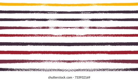 Vector Seamless Sailor Stripes Summer Pattern. Red, Orange, Yellow White Autumn Colors. Trendy Hipster Graffiti Lines. Watercolor Stripes Textile Retro Design. Vintage Fabric Painted Prints Background
