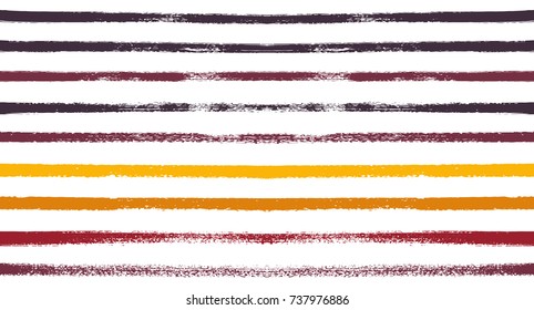 Vector Seamless Sailor Stripes Summer Pattern. Red, Orange, Yellow White Autumn Colors. Trendy Hipster Graffiti Lines. Watercolor Stripes Textile Retro Design. Vintage Fabric Painted Prints Background