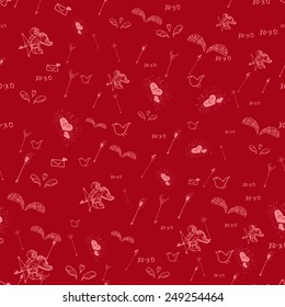 Vector seamless Saint Valentine love pattern with angel and arrows. 