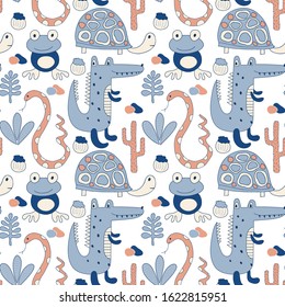 Vector Seamless Savannah Pattern with crocodiles