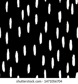 Vector seamless scandinavian ink brush pattern. Smooth white strokes on black. Minimalistic hand-drawn background, ideal for textiles, wallpaper, fabric, wrapping paper, etc.
