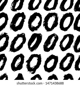 Vector seamless scandinavian ink brush pattern. Black circles on white. Minimalistic hand-drawn background, ideal for textiles, wallpaper, fabric, wrapping paper, etc.