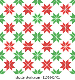 Vector seamless scandinavian pattern with geometric shapes in white, green and red colors