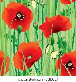 Vector seamless of scarlet poppy with butterfly