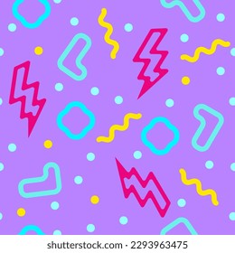 Vector seamless scattered line shapes memphis geometry pattern. Abstract background design.