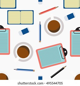 Vector Seamless School Office Supplies Pattern for background